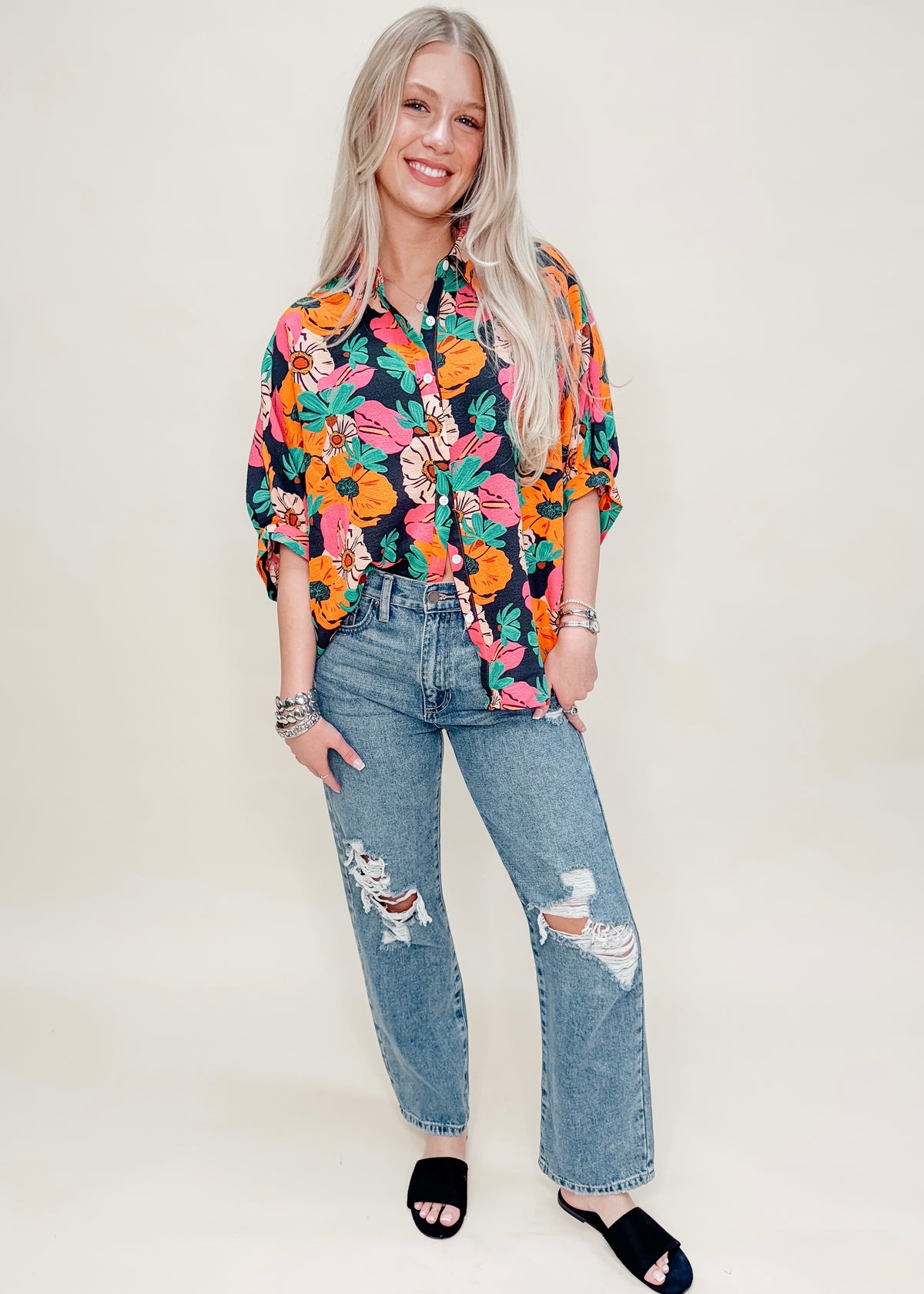 CRINKLE FLORAL TOP