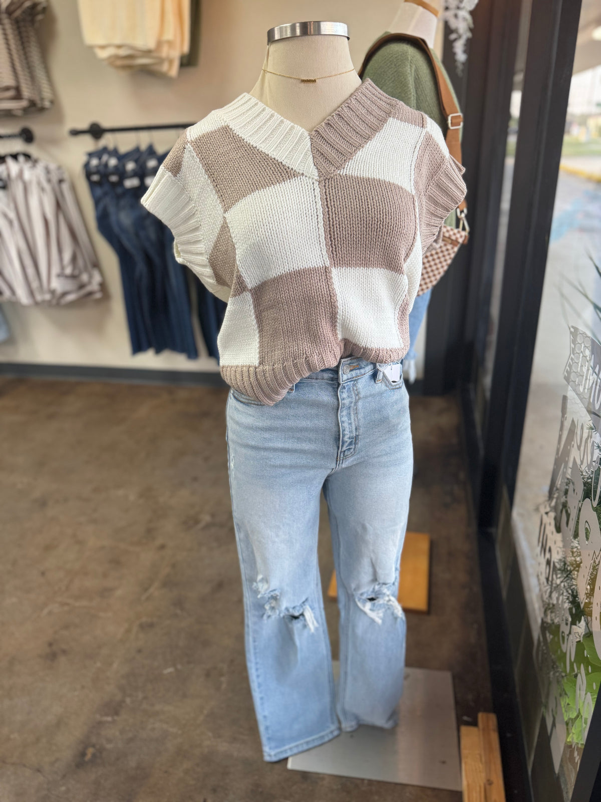 CHECK SWEATER VEST TOP
