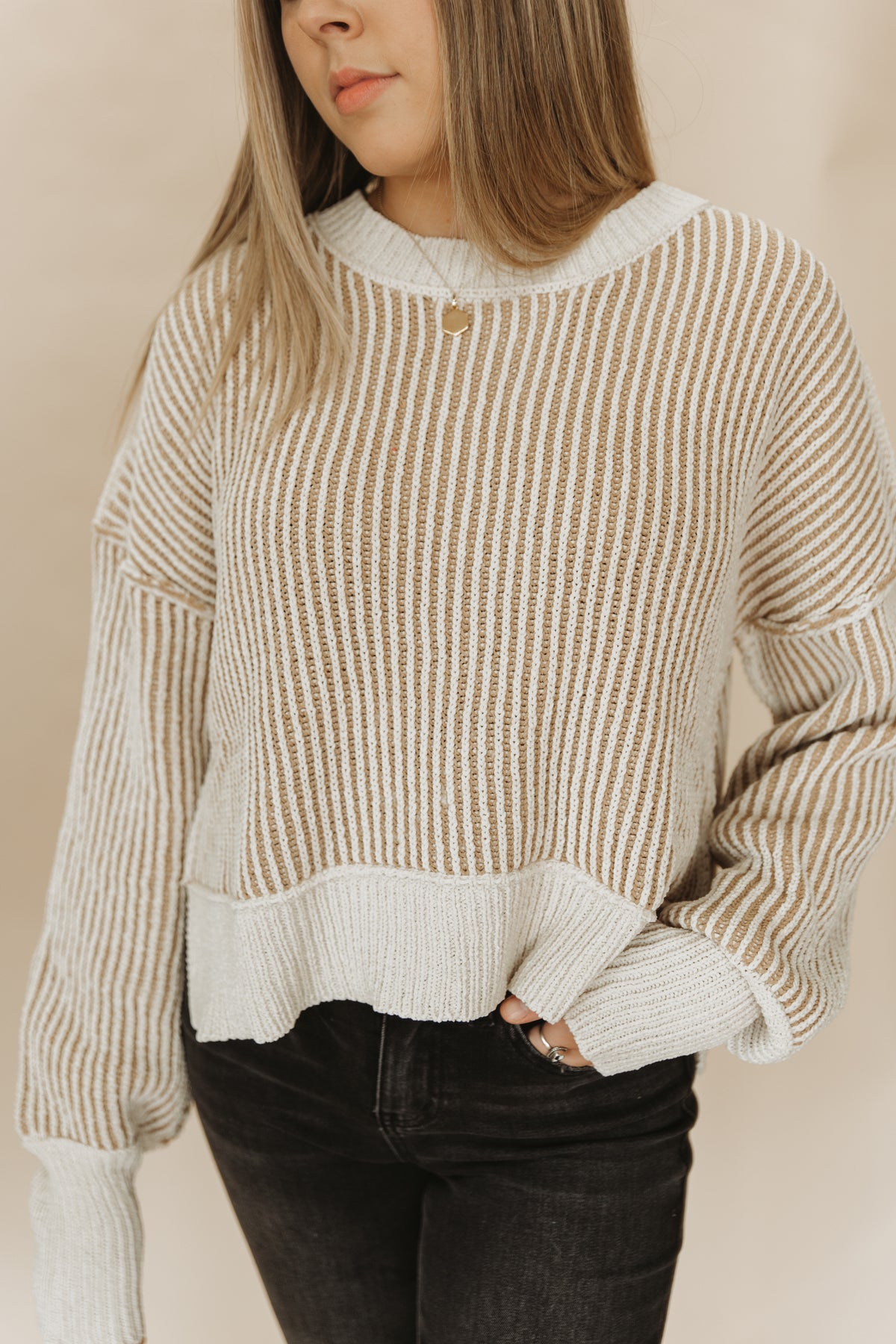 STRIPED TWO TONE SWEATER