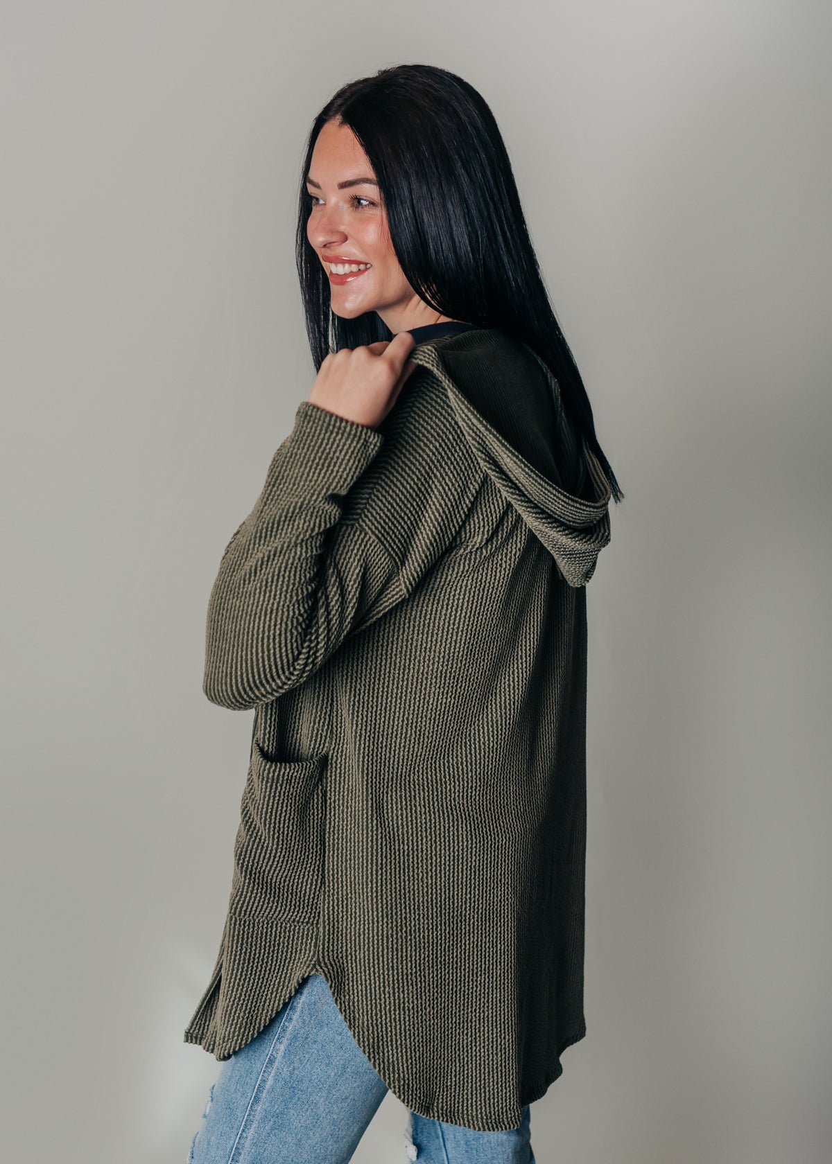 RIBBED HOODED CARDIGAN